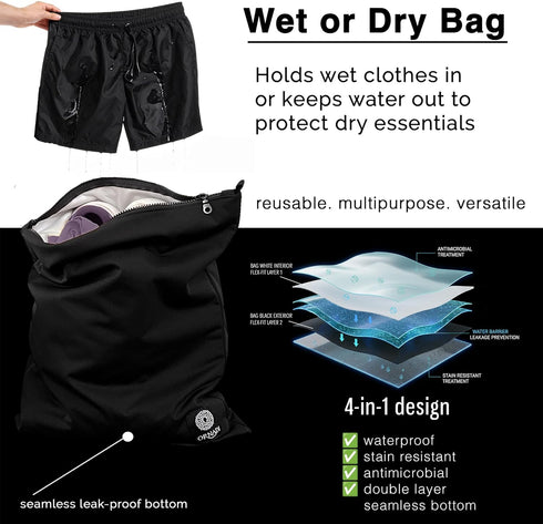 14.5 17 inch Waterproof Sweaty Clothes Bag Antimicrobial Wet Dry Pouch Inhibits Bacteria & Smelly Odor from Dirty Sport