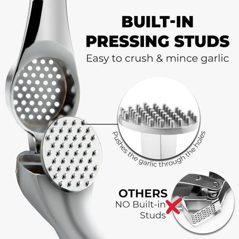 Set Zulay Kitchen Premium Garlic Press Rust Proof & Dishwasher Safe Garlic Mincer Tool with Silicone Garlic Peeler