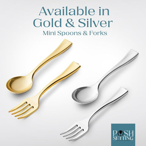 Posh Setting - Plastic Mini Gold Forks, Disposable Tiny Gold Forks, 4 inch Gold Plastic Forks, Appetizer Forks, 80 Pack
