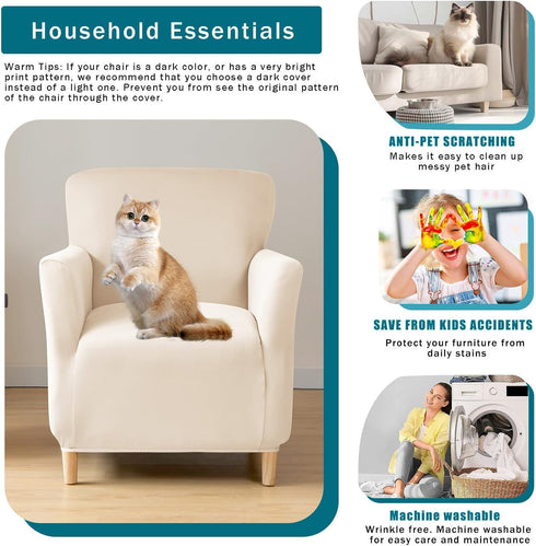 NILUOH Chair Covers Armchair Stretch Chair Slipcovers with Arms Solid Accent Chair Covers for Living Room Soft Nonslip