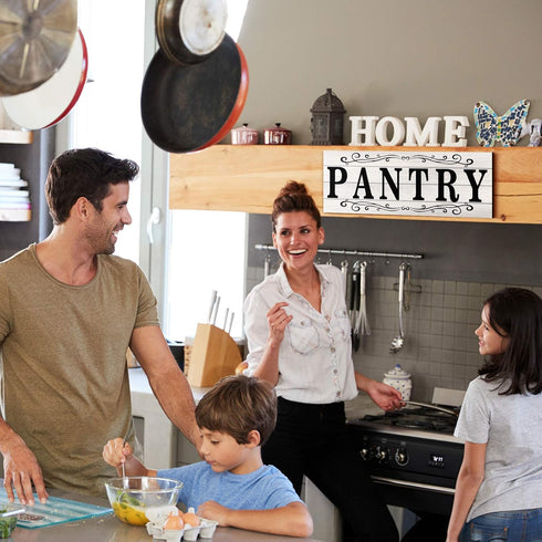 Pantry Sign Wall Decor - Rustic Retro Wooden Art Printed Decor for Home Room Holiday Decoration, 16 x 6 Inches (White)