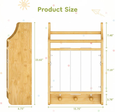 2-Tier Wall-Mounted Kids Bookshelf, Bamboo Floating Nursery Book Shelf, Picture Ledge Shelf for Wall Decor and Storage