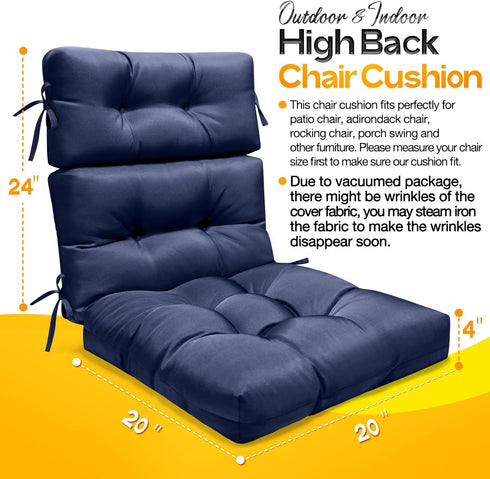 MAGIC ELEPHANT High Back Chair Cushion, Indoor Outdoor Memory Foam Chair Cushion with Ties for Adirondack and Rocking