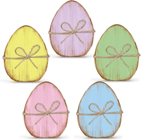 Whaline 5Pcs Retro Easter Egg Wooden Signs Colorful Egg Shape Rustic Farmhouse