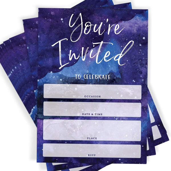 Printed Party Kids Birthday Invitations, Outer Space Galaxy, 25 Invitations and Envelopes