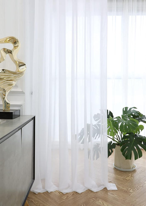 ABCHOME Sheer White Curtains, 84 Inches Long, 2 Panels, Available in 15 Colors for Bedroom, Living Room