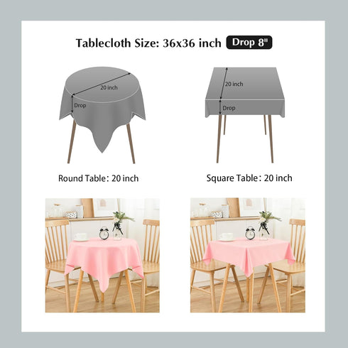 2 Pack 36X36 Inch Small Square Table Cloth Pink Tablecloth Washable Polyester Solid Tables Cover for Night Stand End