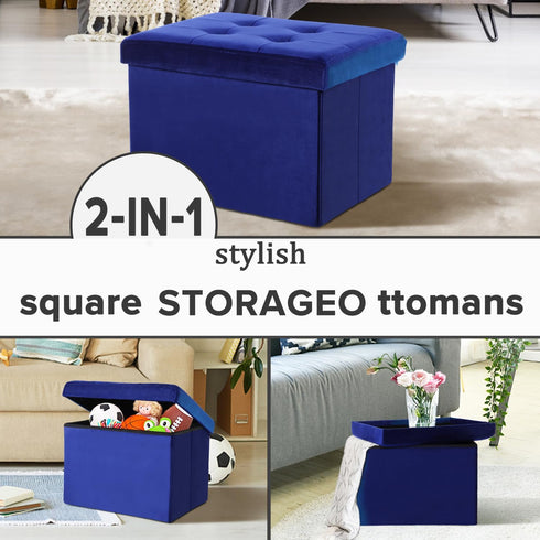 16X12X12IN LINMAGCO Small Velvet Ottoman with Storage Rectangle Foot Rest Under Desk Stool for Room Folding Ottoman