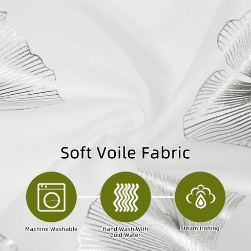 Silver Foil Print Voile Sheer Curtains, 72 Inches Long Grommet Top Window Drapes for Home Decoration