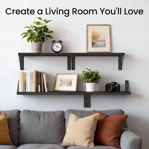 OrganizerBlackSet 3 BAYKA Wall Mounted Floating Shelves, Wood Floating Wall Shelf for Books & Decor, Small Space-Saving