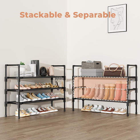 3 16-20 Closet, Tier Shoe Rack, Shoe Organizer Storage for Pair Boot and Sneaker, Stackable Free Standing Shoe Shelf