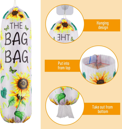 Aysatogc Plastic Bag Holder, Sunflower Kitchen Dispenser Holders Reusable Washable Trash Garbage Bag Holder