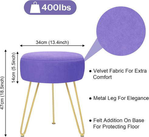 GERANT Multifunctional Vanity Stool - Velvet Footrest Stool-Upholstered Chair Stool -Ottoman Round Modern Dressing