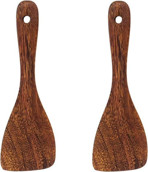 Honbay 2PCS Wooden Rice Spoon, Rice Paddle for Kitchen Cooking, Oblique Head Design