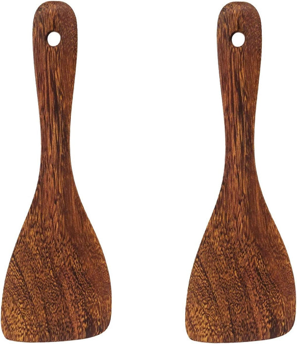 Honbay 2PCS Wooden Rice Spoon, Rice Paddle for Kitchen Cooking, Oblique Head Design