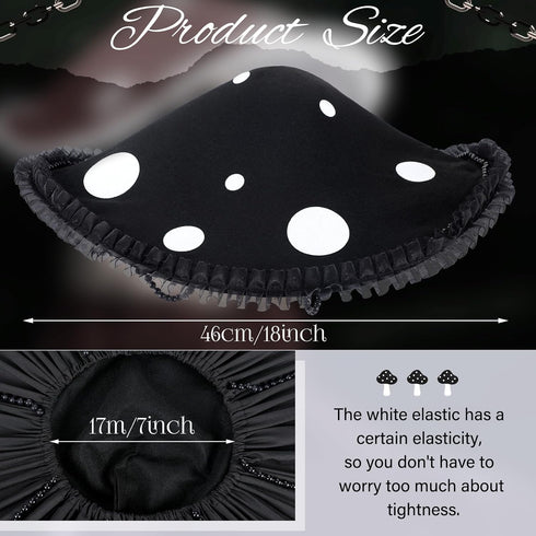 Croloose Mushroom Hat Renaissance Medieval Costume Cosplay Victorian Fairy Accessories with Bead Lace Brim Cap