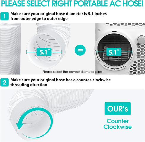 Portable Air Conditioner Hose, 5.1" Diameter & 80" Length, AC Exhaust Vent Hose, Universal Portable AC Hose Kit