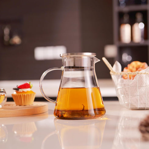 30.5oz/900ml CNGLASS Glass Teapot Stovetop Safe,One-Touch Clear Tea Kettle,Blooming and Loose Leaf Tea Maker