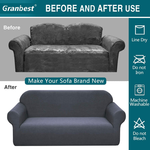 Granbest Premium High Stretch Water Repellent Sofa Cover Couch Slipcover Super Soft Fabric (Gray, Large)