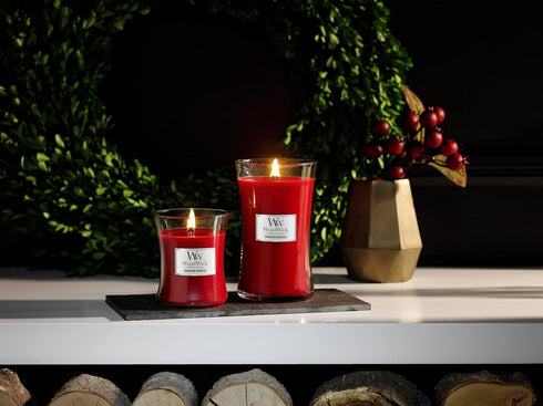 WoodWick Large Hourglass Candle, Crimson Berries - Premium Soy Blend Wax, Made in USA