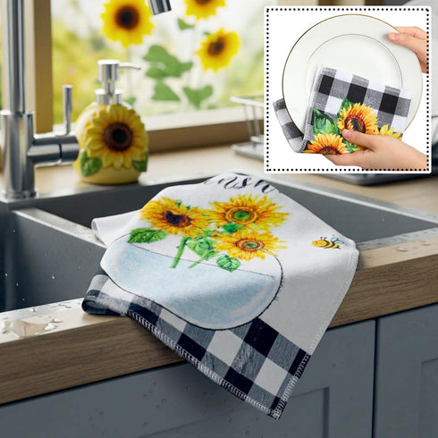 Mindsoft 36 Pcs Spring Sunflower Reusable Paper Towels Rolls Sunshine Washable Bulk Spring Kitchen Towels Paperless