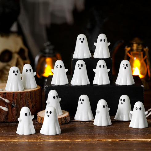 Beeveer 50 Pcs Halloween Mini Ghosts Figurines Resin Tiny Ghosts Spooky Small