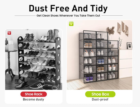 Kuject X-Large Shoe Storage Boxes Organizers Clear Plastic Stackable 12 Pack, Sneaker Containers, Toy Storage Organizer