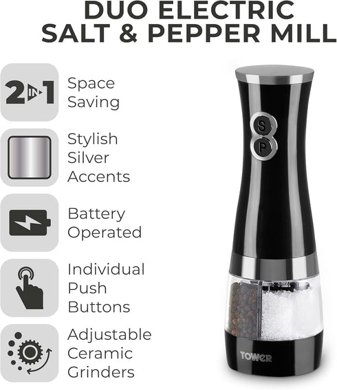 Tower Duo Electric Salt/Pepper Mill - Black