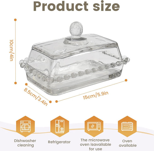 Countertop 2 4oz Clear Glass Butter Dish with Lid Covered Butter Container for Tabletop & & Refrigerator | Butter