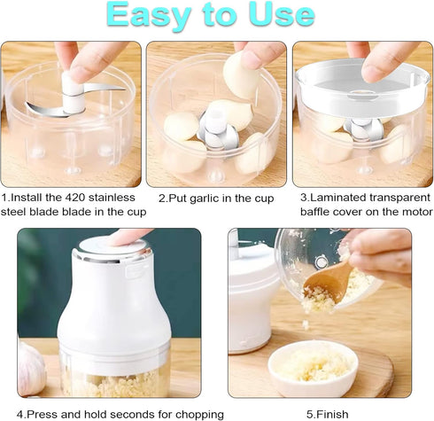 Electric Garlic Chopper - 250ML Mini Portable Veggie Chopper, Wireless Food Processor for Garlic, Onion, Meat