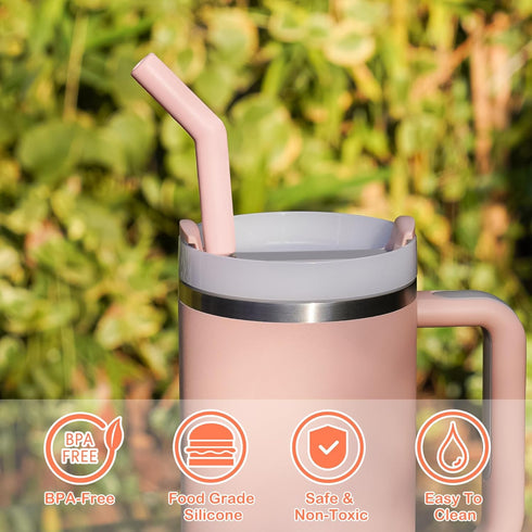 Tomorotec 6PCS Silicone Tip Stainless Steel Straws for 40oz Stanley Tumblers, 12" Long with 2 Cleaning Brushes (Morandi)