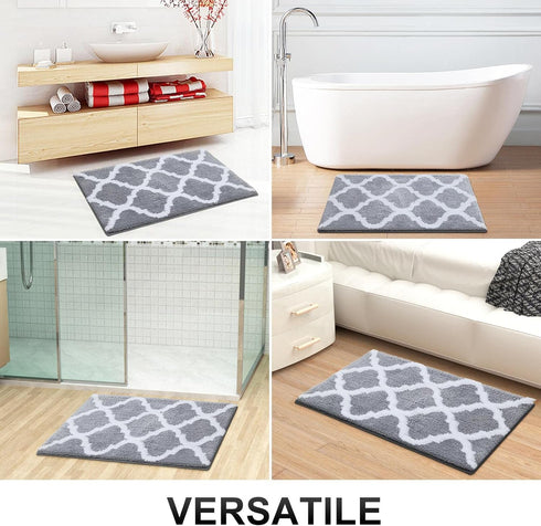 OLANLY Soft and Absorbent Bathroom Rugs 24x16, Non-Slip Shaggy Shower Carpet, Machine Wash Dry, Grey Bath Mats