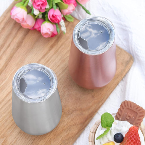 Sivaphe 2Pack Stemless Champagne Flutes Set with Lid, Stainless Steel Insulated Vacuum Tumbler Cocktail Cups - 6 Ounce