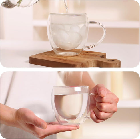 12oz(4-pack) CNGLASS Double Walled Glass Coffee Mugs,Insulated Glass Mugs with Handle,Clear Espresso Cups