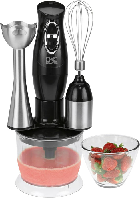 Kalorik 3-in-1 Immersion Blender, Chopper, and Mixer - Black, 14.5x5x6