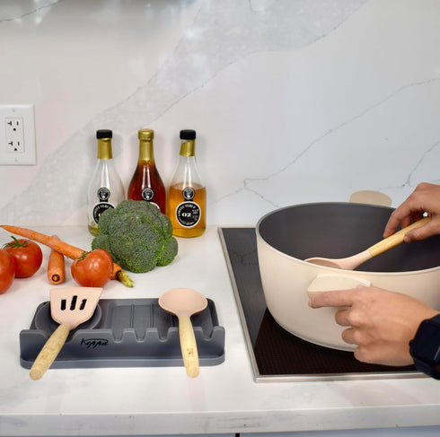 Silicone Utensil Rest with Large Spoon Rest & Drip Pad, Heat-Resistant Holder for Kitchen Counter