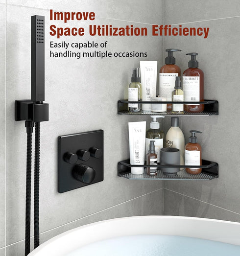 2 Pack Corner Shower Caddy, Adhesive Bathroom ShelvesAcrylic Shower Shelf Rack, No Drilling Bathroom Organizers
