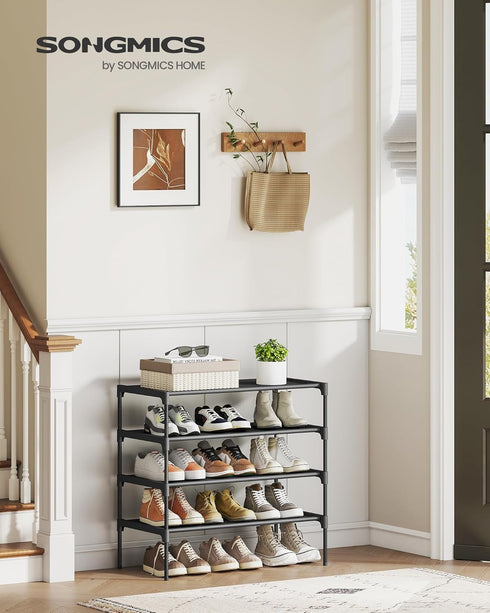 4-Tier 11.7 24.5 27.7 Inches, ULSH024BH01 SONGMICS Shoe Rack, Shoe Storage Organizer, Space-Saving, x x Entryway, Metal