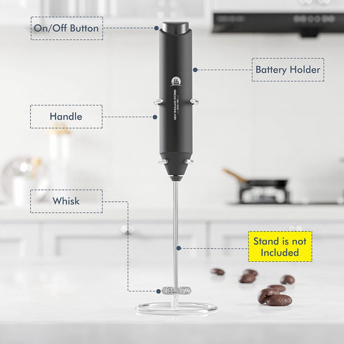 Powerful Milk Frother Handheld Foam Maker, Mini Whisk Drink Mixer for Coffee, Cappuccino, Latte - Black