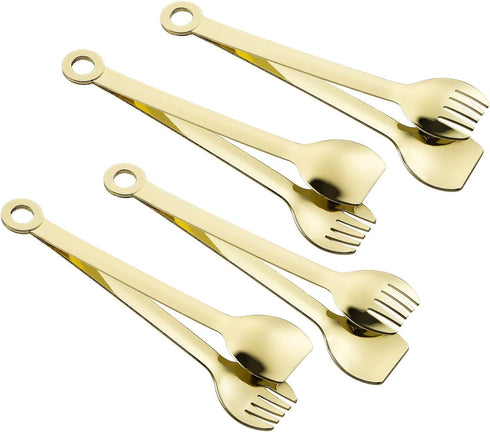 MSY BIGSUNNY Mini Appetizer Tongs Set of 4, Gold Plated Stainless Steel Small Serving Tongs, 6 Inch