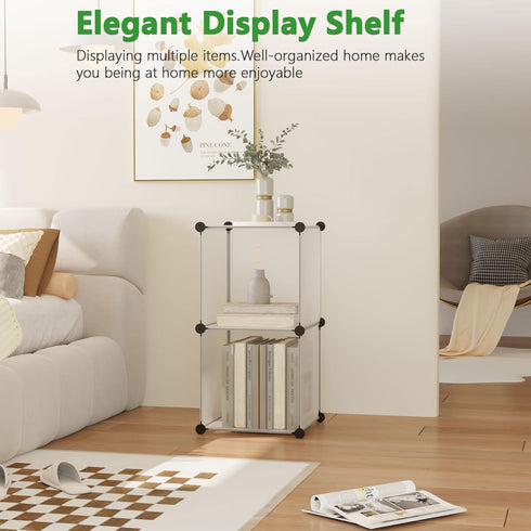 C&AHOME 2-Cube Storage Organizer Unit, Plastic Closet Shelf, DIY Bookshelf, 12.4" L x 12.4" W x 24.8" H, White