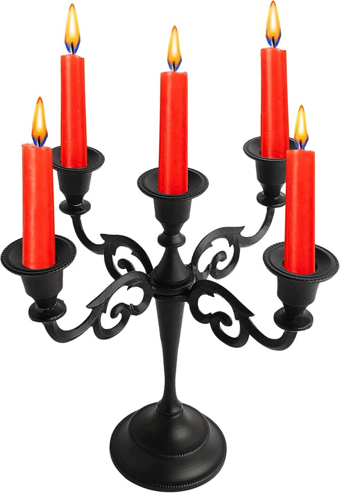 Rely+ 5 Arm Matte Black Candelabra, 10 Inch Tall Taper Candle Holders for Indoor Kitchen Décor, Gothic Home Decor