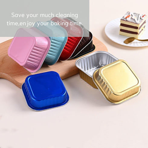 Mini Cake Pans with Lids, 10oz, 40 Pack Aluminum Foil Square Cupcake Liners for Baking, Disposable