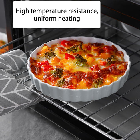 FEOOWV 7 Inch White Round Porcelain Quiche Pan - Non-Stick - Baking Tart Pies, Chicken Pot Pie, Dishwasher Safe