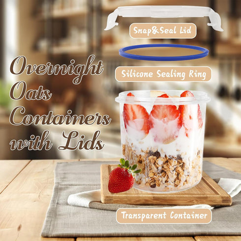 4 Lids,16 oz Szsrcywd Pcs Overnight Oats Containers with Plastic Oatmeal Prep Container Jars,Reusable Cereal Yogurt