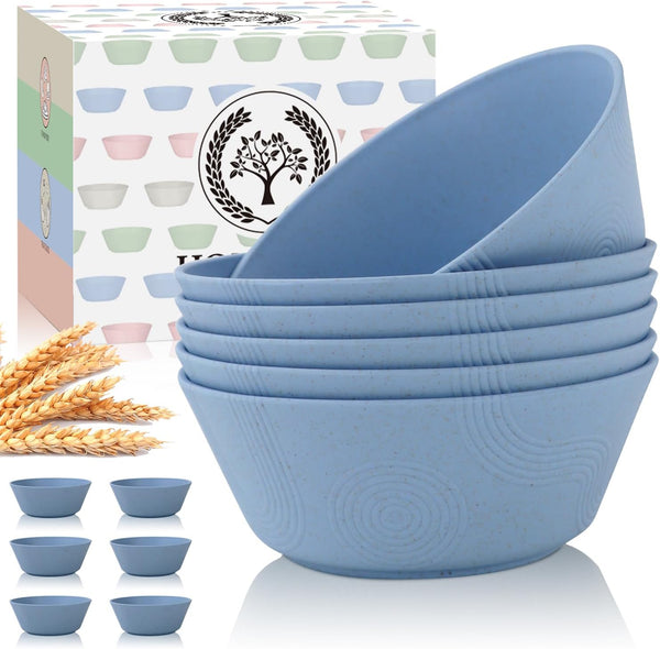 Homienly Alternatives Plastic Bowls, 36oz Cereal Bowls Set of 6, Microwave and Dishwasher Safe, Sky Blue