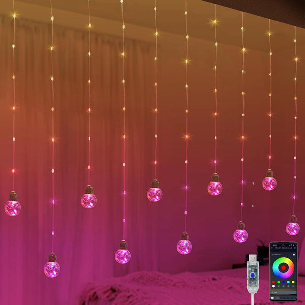 Color Changing Wishing Ball Curtain Lights, 9.8 x 3.3 FT RGB LED
