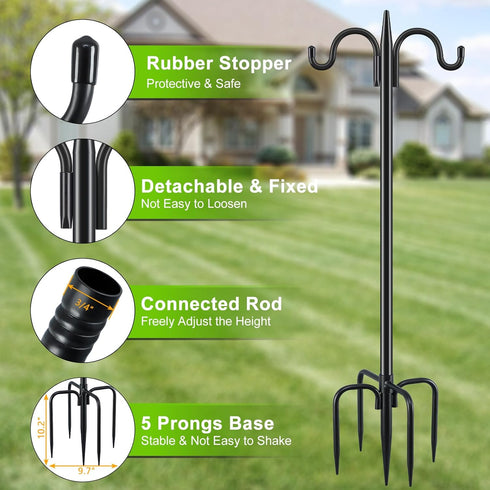 92 Inch 1 Pack 3/4 Inch Hummingbird Gtongoko Double Shepherds Hook Bird Feeder Pole Thick Heavy Duty Garden Hooks