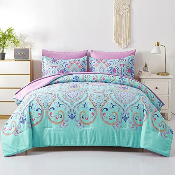 DHSFKBE Twin Comforter Set, 5 Piece Bed in a Bag, Boho Aqua
