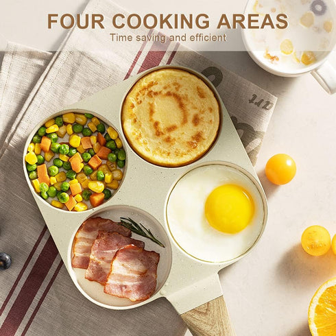 Egg Pan Egg Frying Pan, Fried Egg Pan Nonstick 4 Cups Pancake Pan Aluminium Alloy Cooker for Breakfast, Induction Compatible (White)